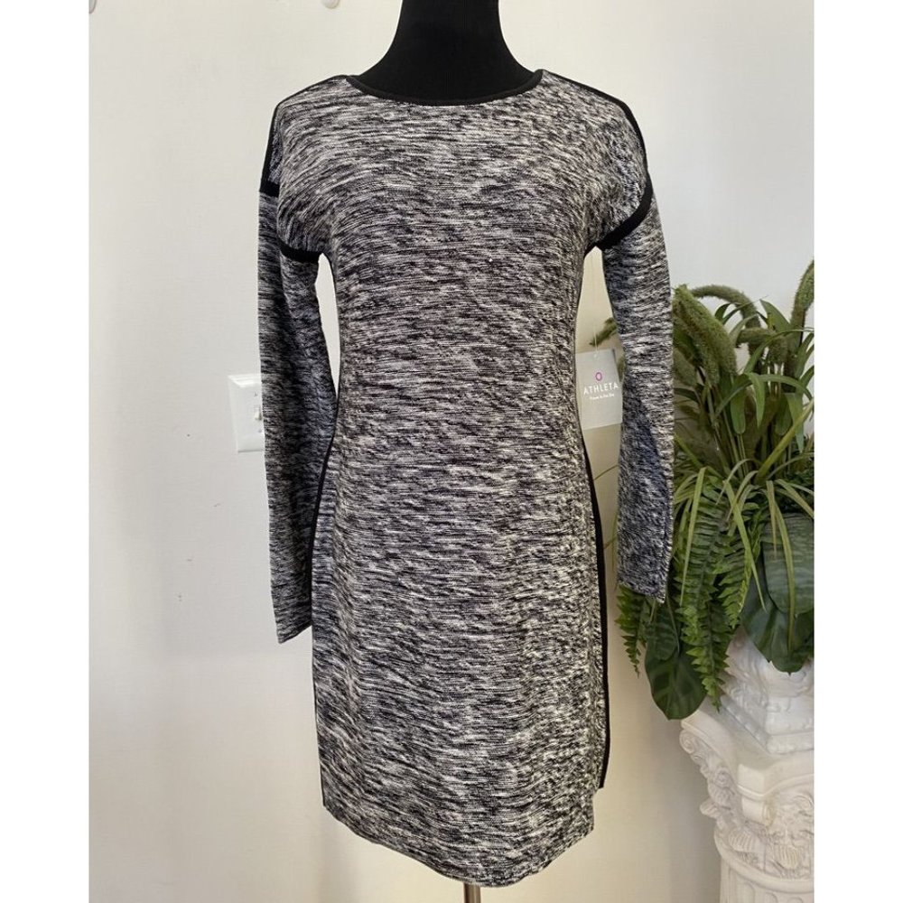 NWT Athleta Retreat Sweater Cotton Blend Gray Black Knee Length Dress Size M‎